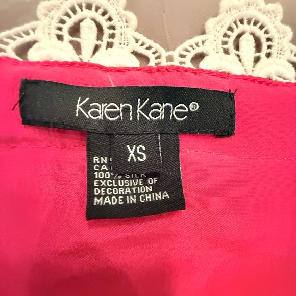 NWT Karen Kane Pink Lace Trim Sleeveless 100% Silk Top Size XS MSRP $148 - Picture 3 of 9
